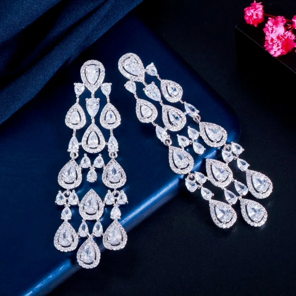 "Aspen" - Luxurious Cubic Zirconia Bridal Earrings - Available in Silver and Gold