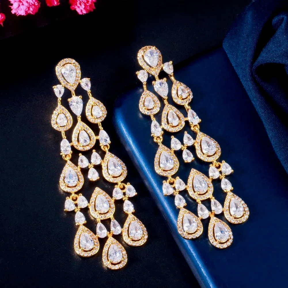 "Aspen" - Luxurious Cubic Zirconia Bridal Earrings - Available in Silver and Gold