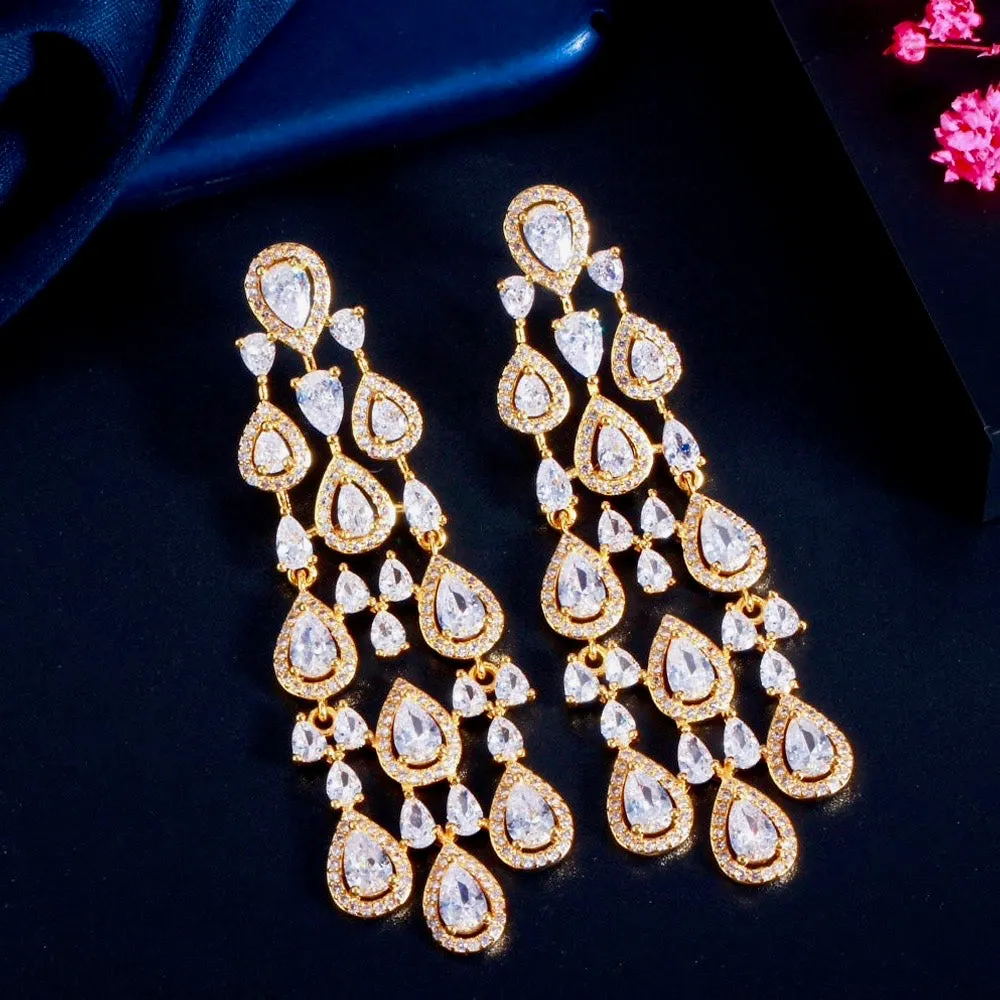 "Aspen" - Luxurious Cubic Zirconia Bridal Earrings - Available in Silver and Gold