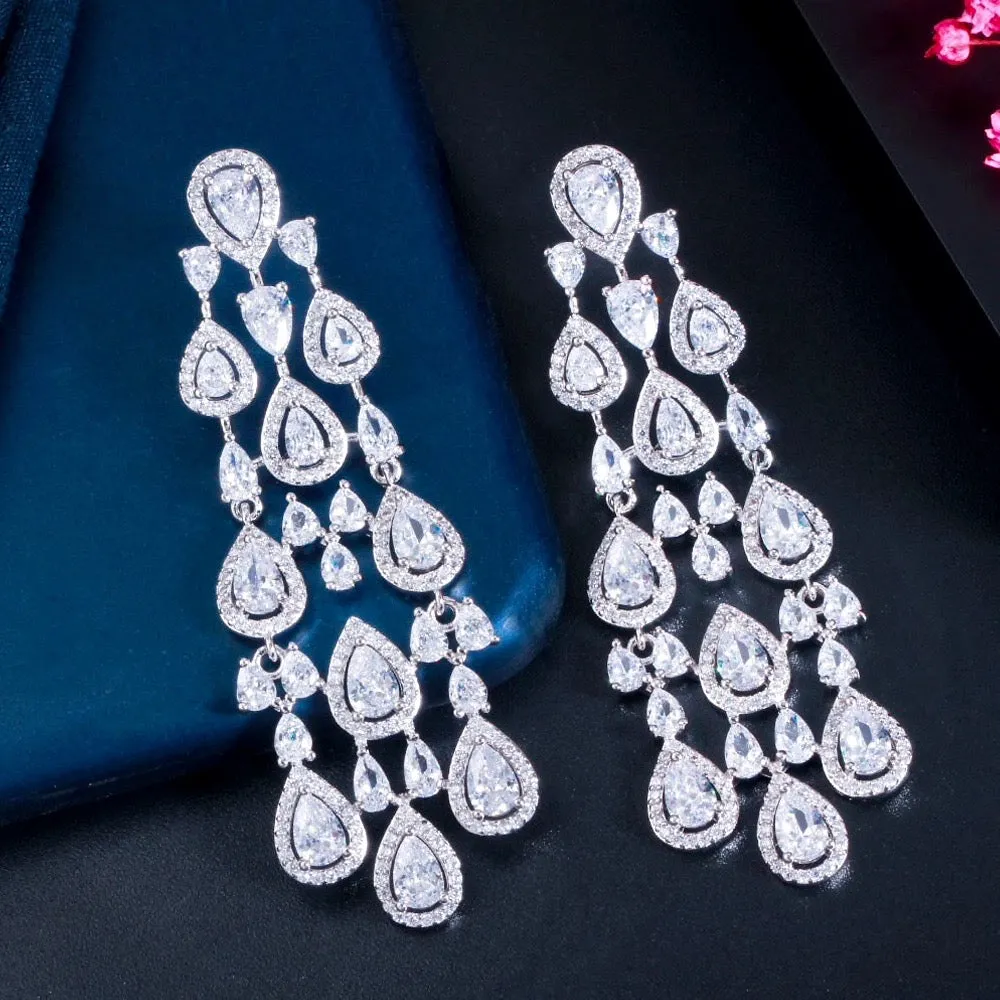 "Aspen" - Luxurious Cubic Zirconia Bridal Earrings - Available in Silver and Gold