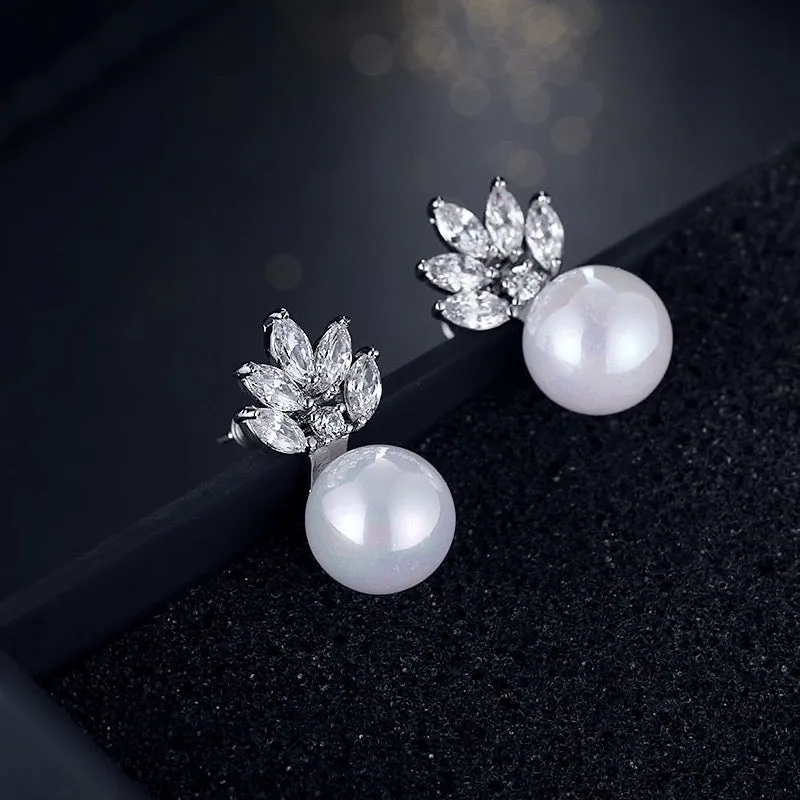 "Catherine" - Pearl and Cubic Zirconia Bridal Earrings