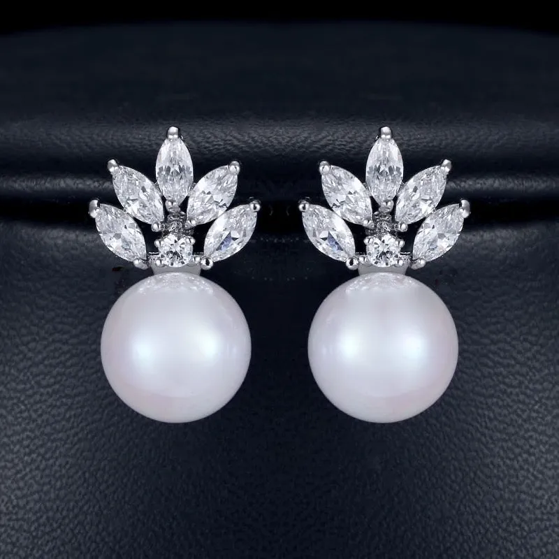 "Catherine" - Pearl and Cubic Zirconia Bridal Earrings