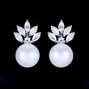 "Catherine" - Pearl and Cubic Zirconia Bridal Earrings