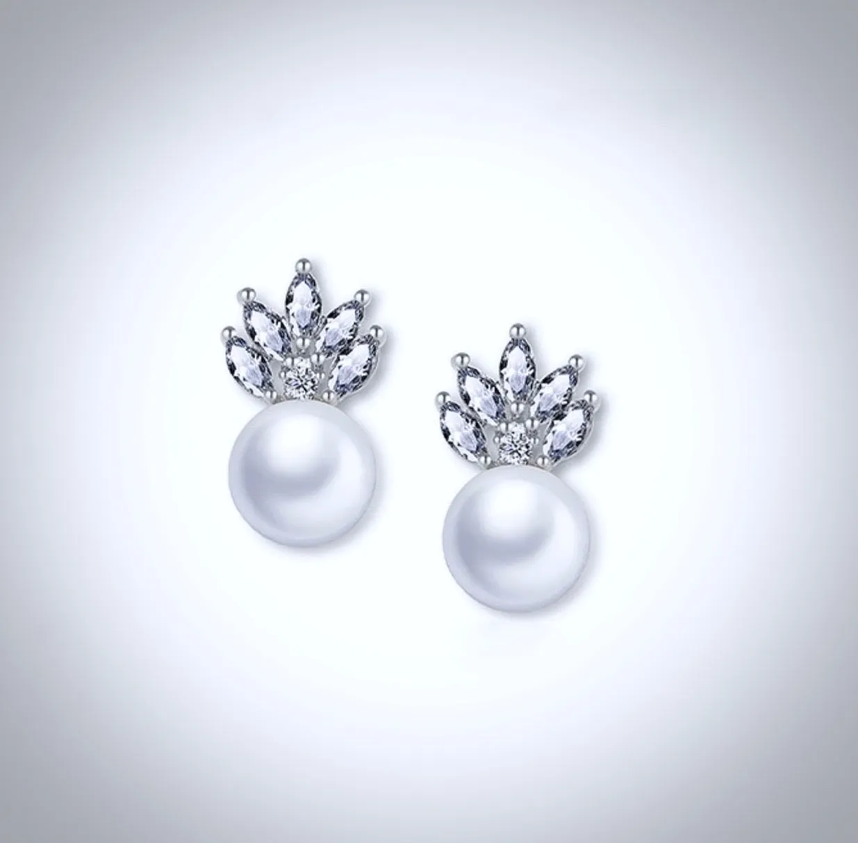 "Catherine" - Pearl and Cubic Zirconia Bridal Earrings