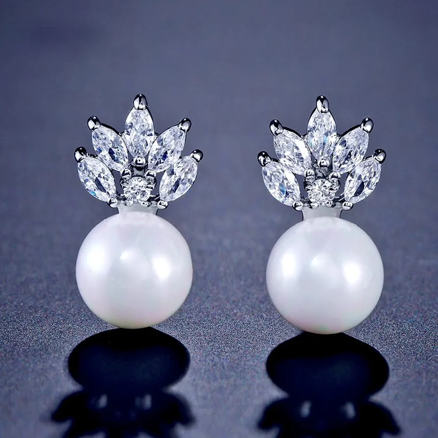 "Catherine" - Pearl and Cubic Zirconia Bridal Earrings