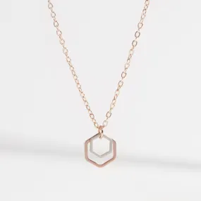 "Le Contour" Mini Hexagon Rose Gold and Silver Mixed Metal Necklace