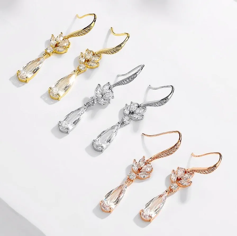 "Solange" - Cubic Zirconia Bridal Earrings - Available in Silver, Rose Gold and Yellow Gold