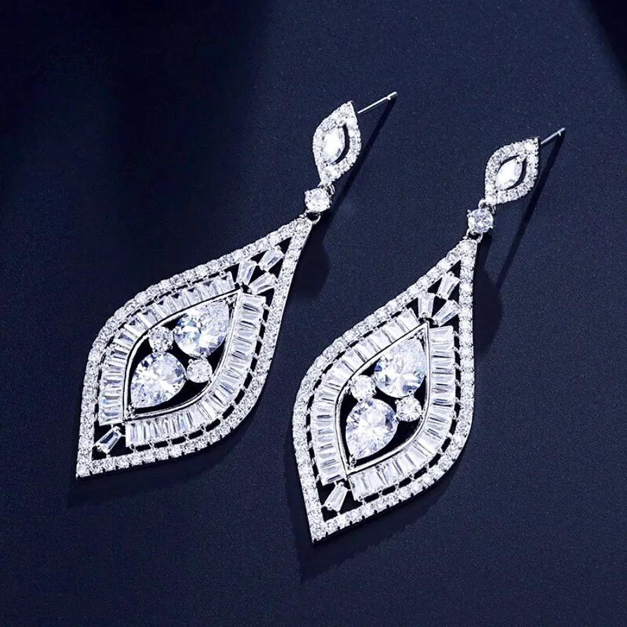 "Starling" - Silver Cubic Zirconia Bridal Earrings