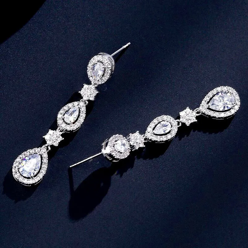 "Tiana" - Cubic Zirconia Bridal Earrings - Available in Silver, Rose Gold and Yellow Gold