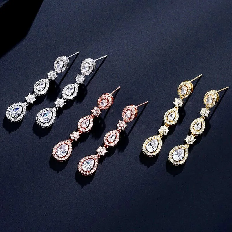 "Tiana" - Cubic Zirconia Bridal Earrings - Available in Silver, Rose Gold and Yellow Gold