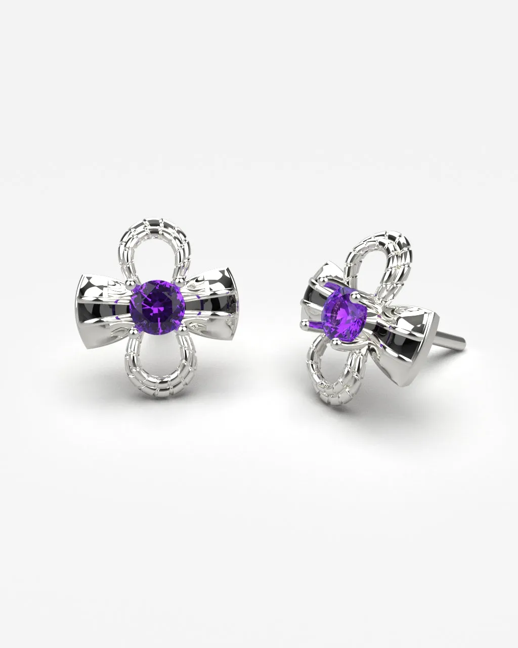 Raiden Bow and Knot Stud Earrings with Amethysts