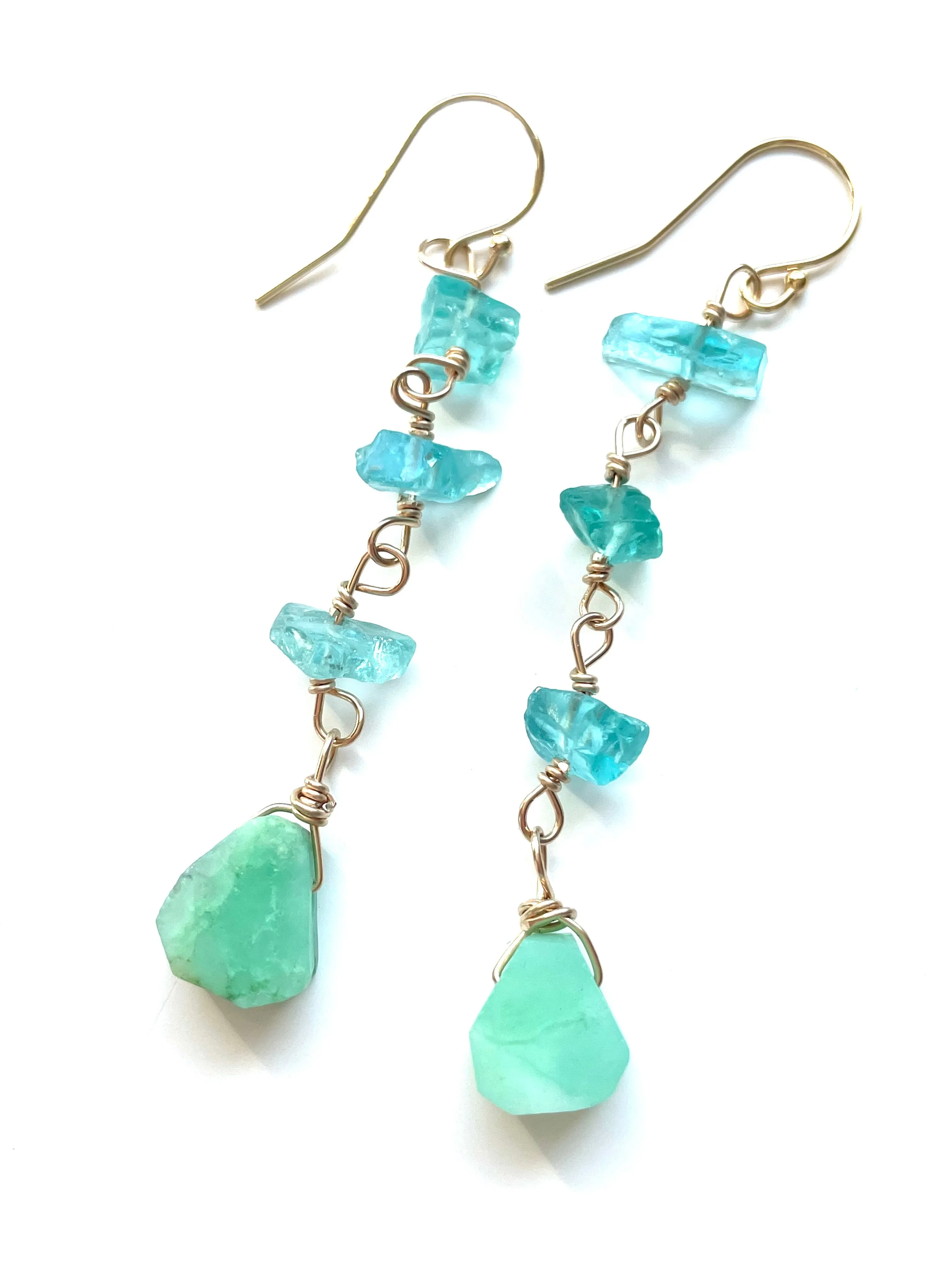 Raw Crystal Earrings - Apatite Chrysoprase Gold Filled