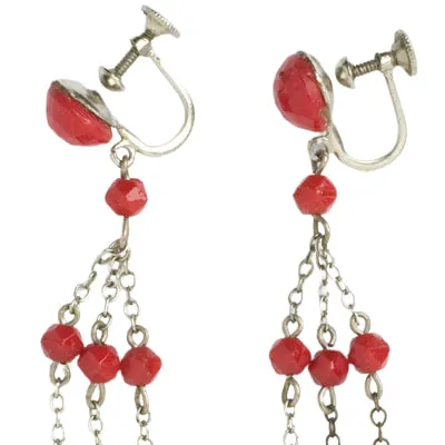 Red Bead Chandelier Earrings