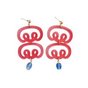 Red Doodle Dangle Acrylic Earrings