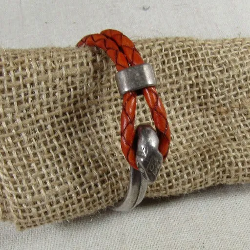 Red Leather Braided Bracelet with Snake Head Clasp