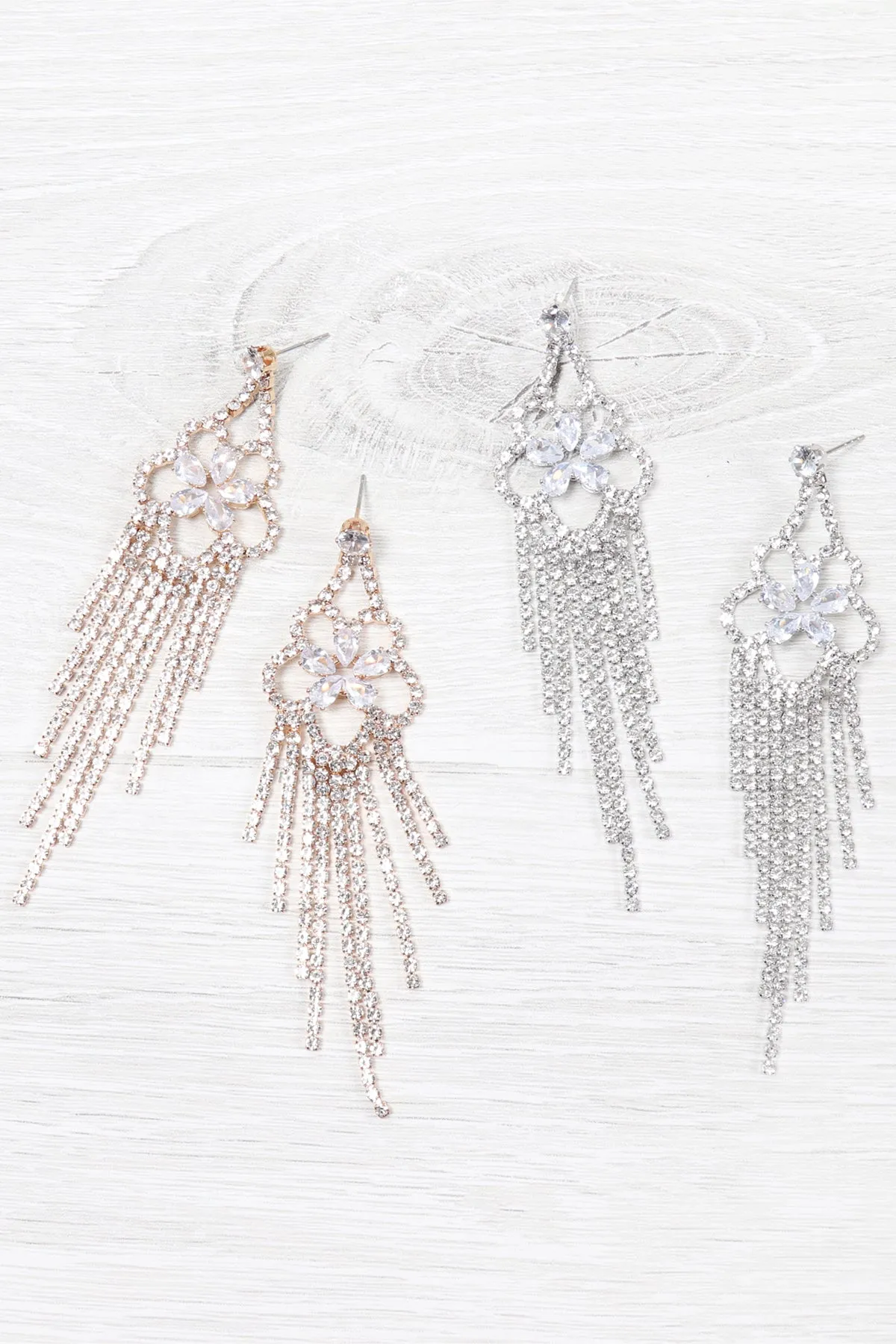 RHINESTONE FLOWER CHANDELIER EARRINGS/6PAIRS