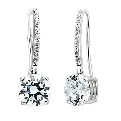 Rhodium 925 Sterling Silver Earrings with AAA Grade CZ in Clear for Women Clear Stone Color Style TS052