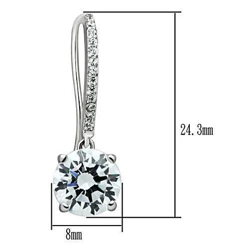 Rhodium 925 Sterling Silver Earrings with AAA Grade CZ in Clear for Women Clear Stone Color Style TS052