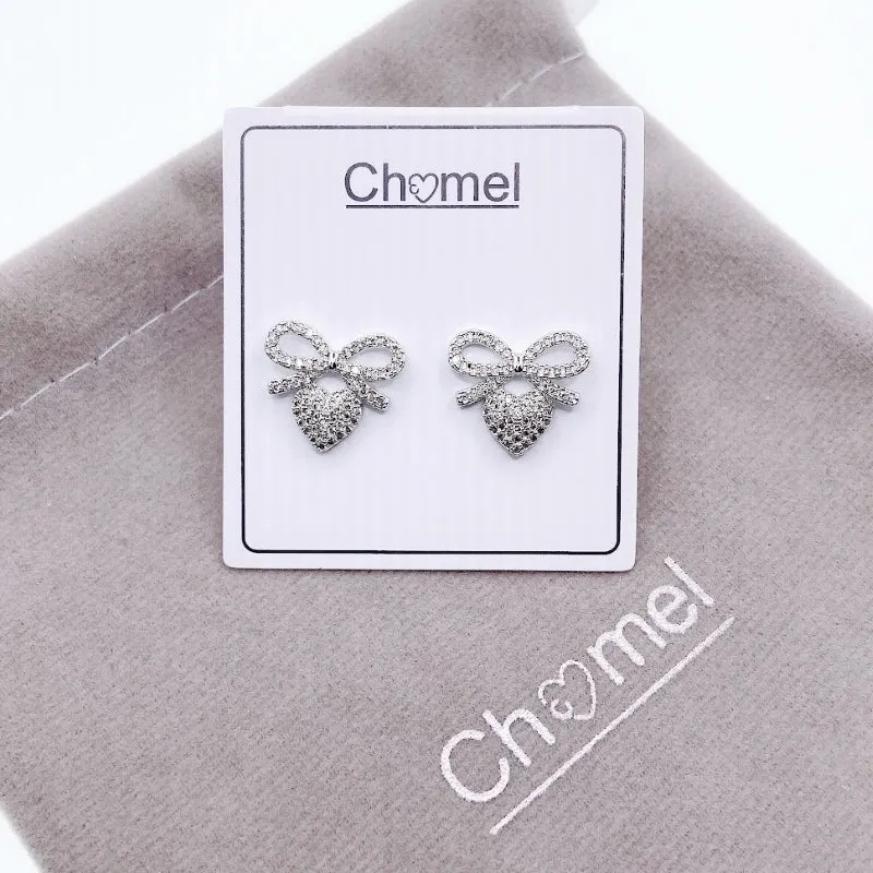 Ribbon Heart Cubic Zirconia Earring