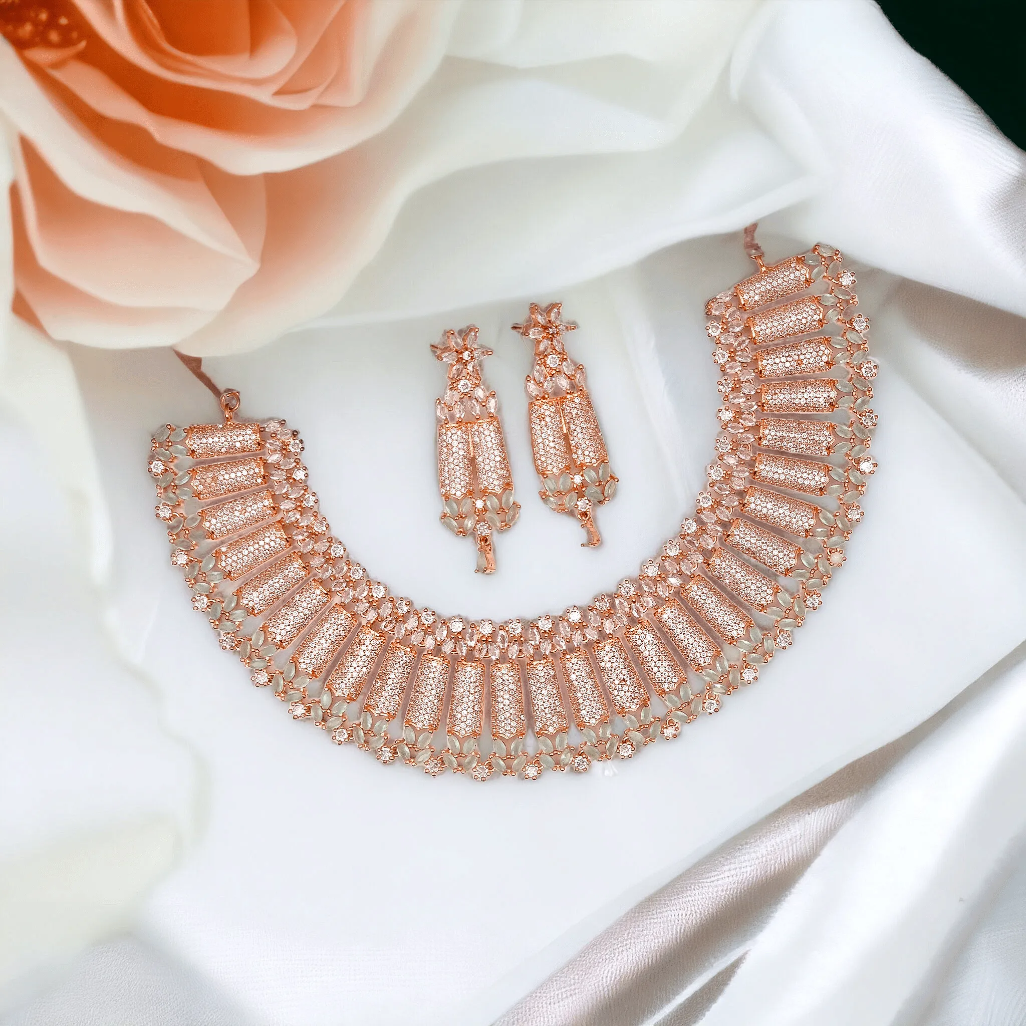 Rose Gold Mint CZ Choker Necklace set