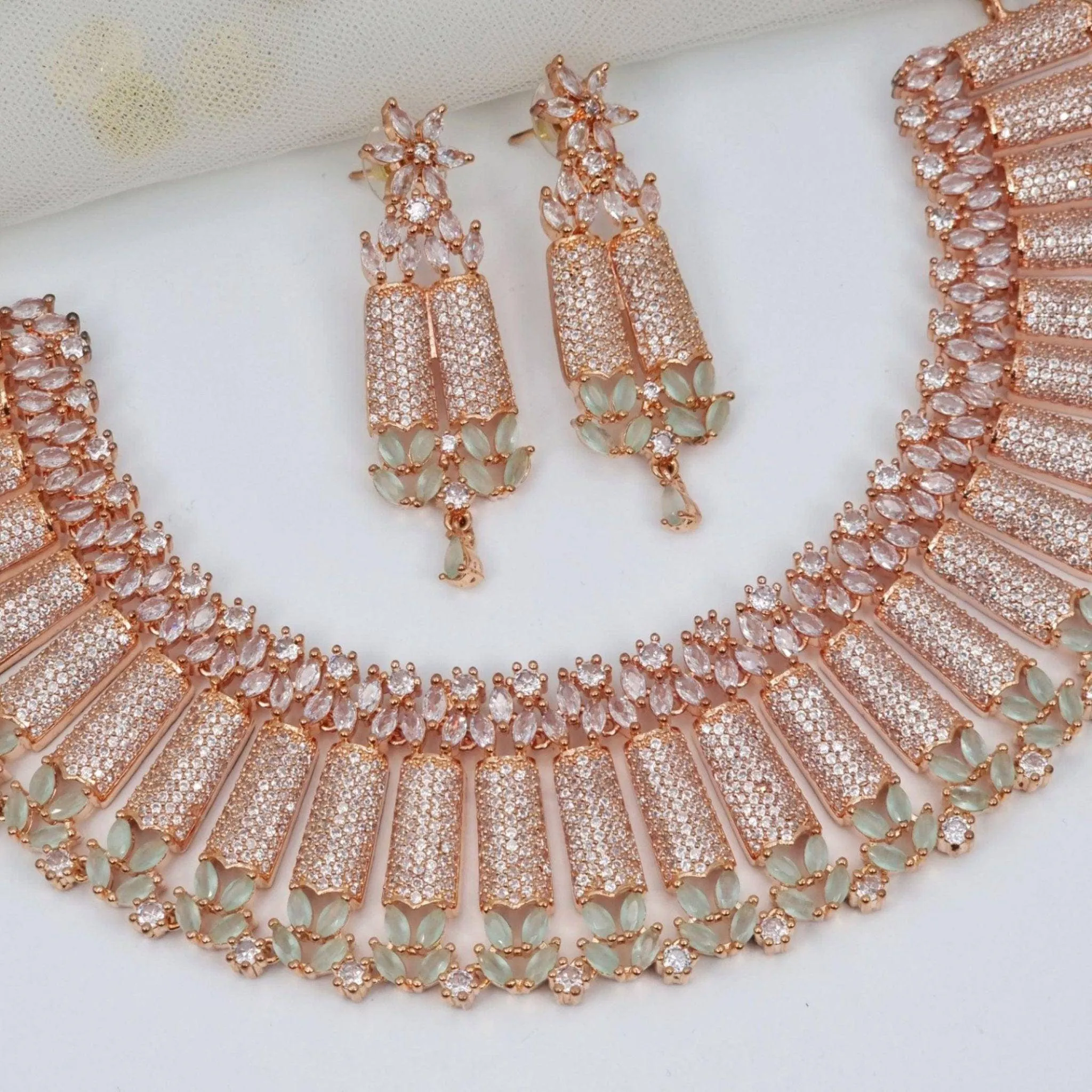 Rose Gold Mint CZ Choker Necklace set