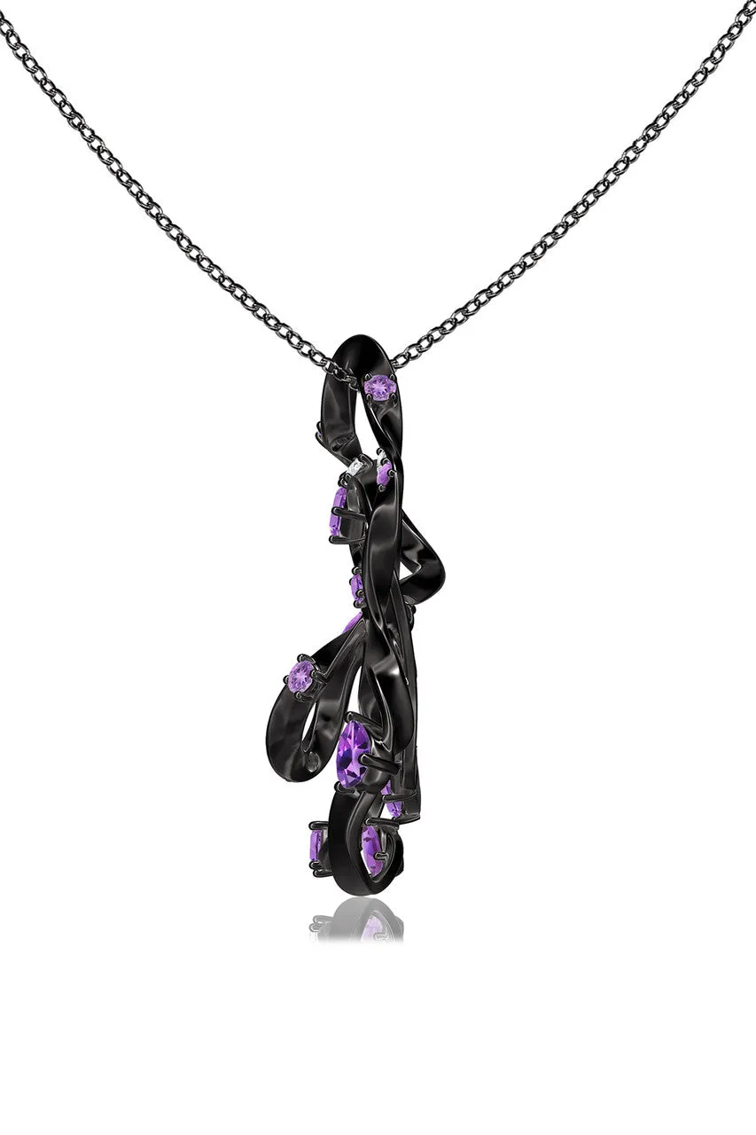 Sakura Midnight Silver Amethyst Ombre Large Pendant Necklace