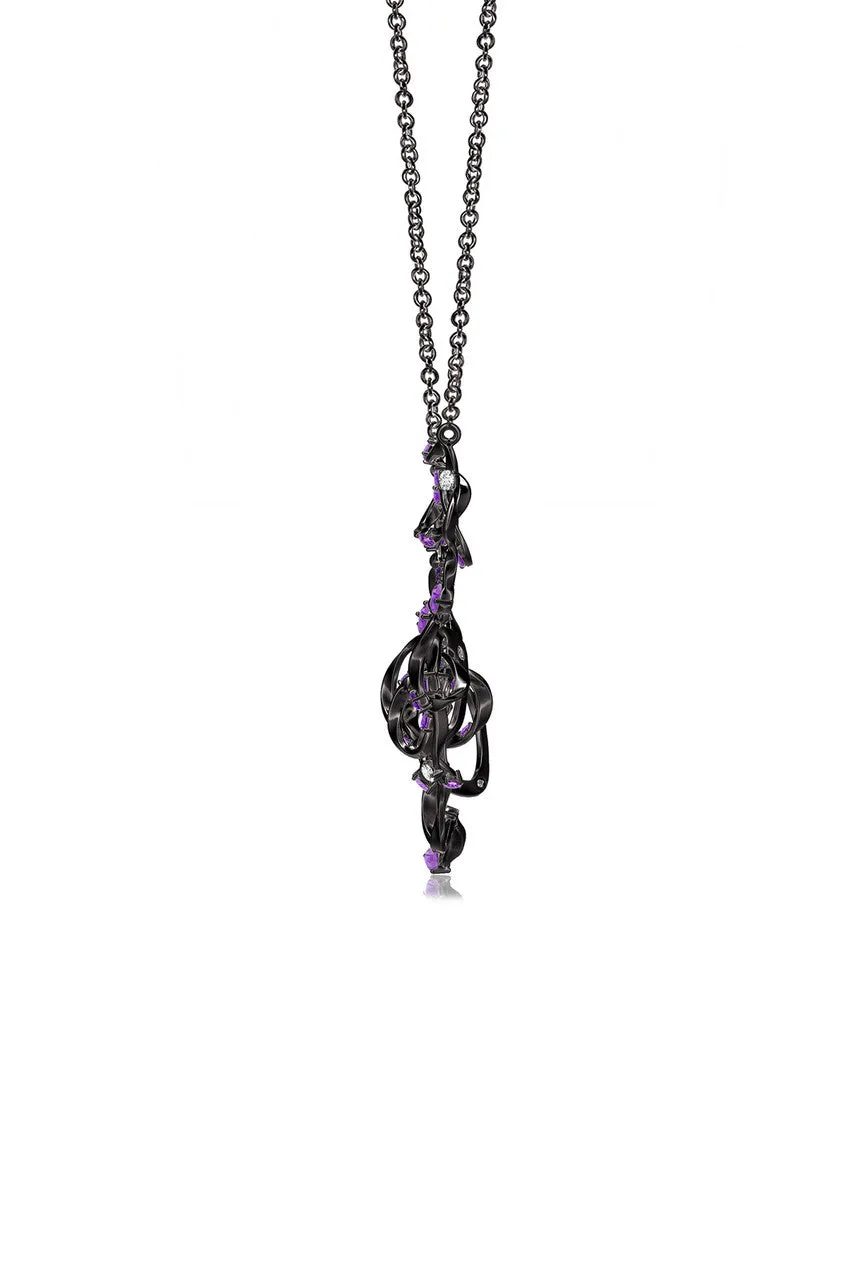 Sakura Midnight Silver Ombre Amethyst Asymmetrical Necklace