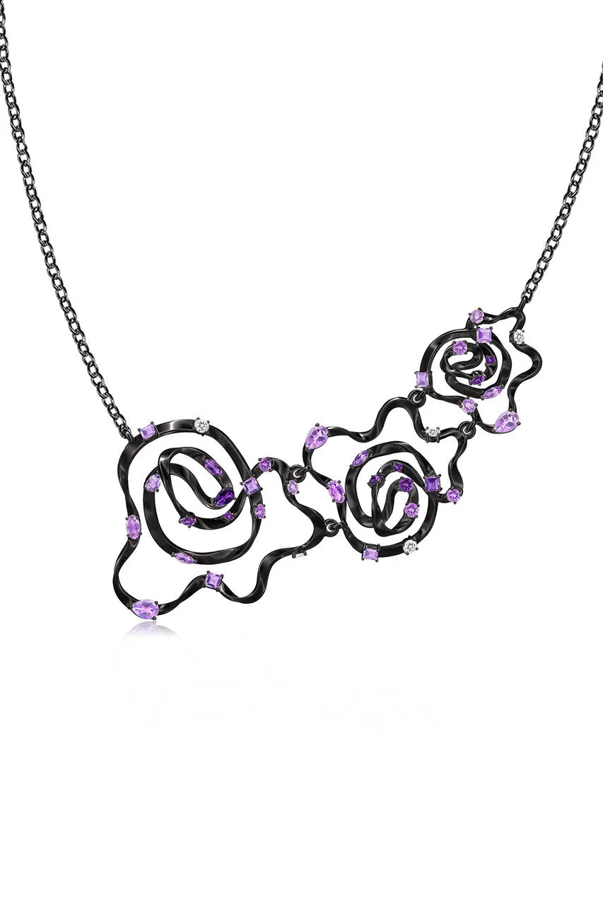 Sakura Midnight Silver Ombre Amethyst Asymmetrical Necklace