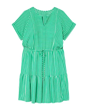 Scottsdale Short Sleeve V-Neck Tie Waist Dress | Kelly Green / White