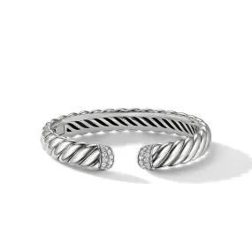 Sculpted Cable 10mm Cuff Bracelet with Pave Diamonds