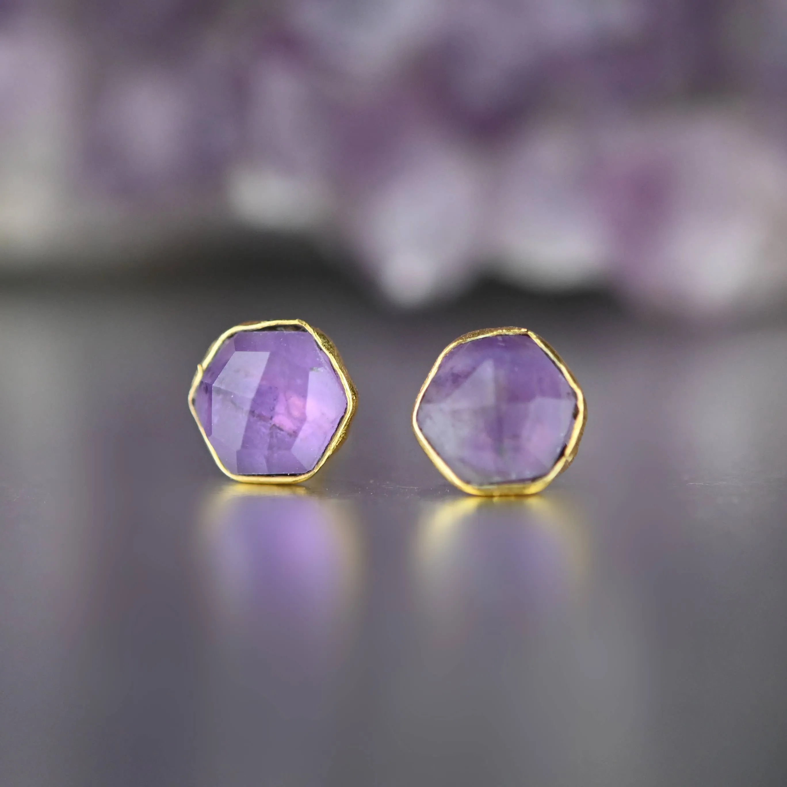 Semi Precious Hexagon Gemstone Studs