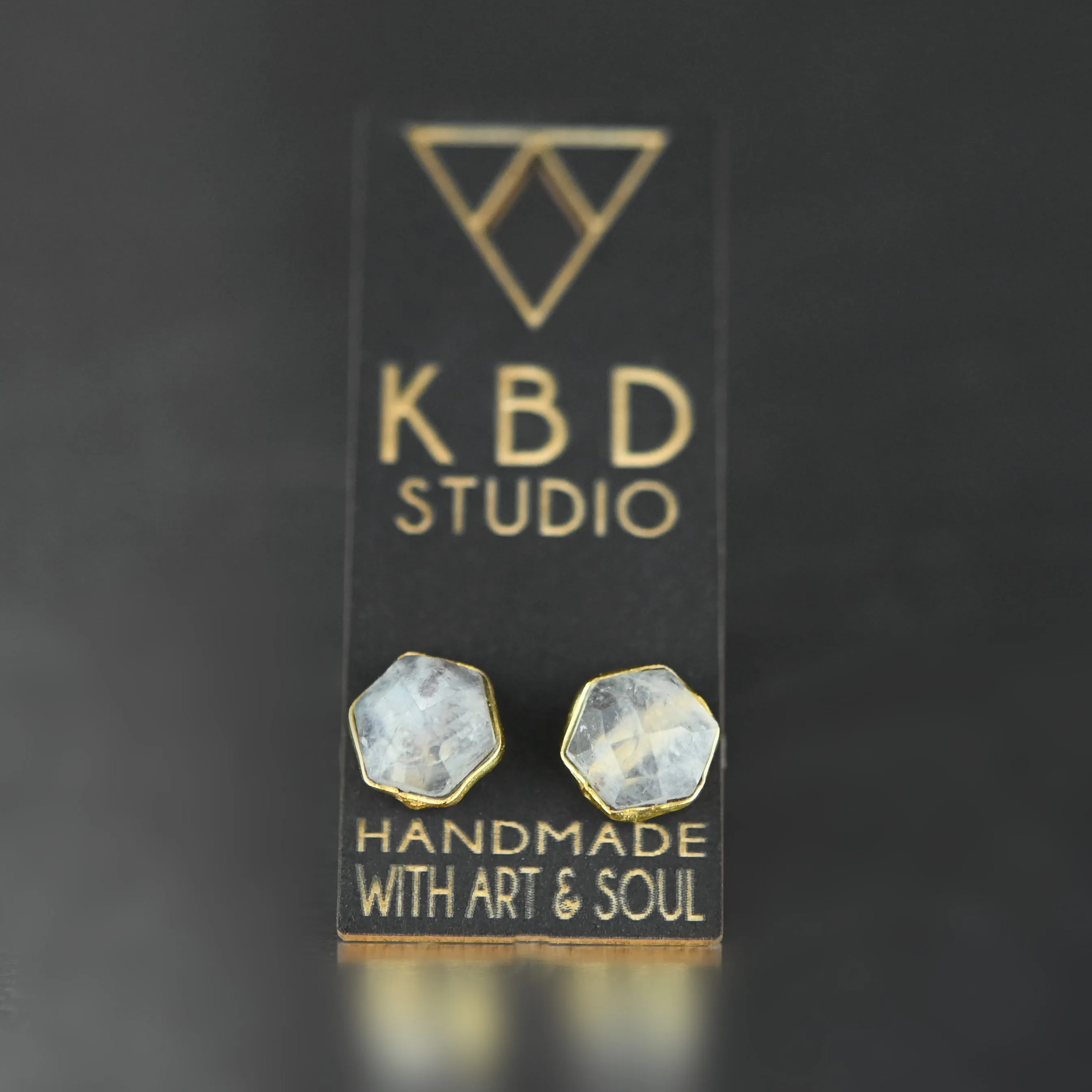 Semi Precious Hexagon Gemstone Studs