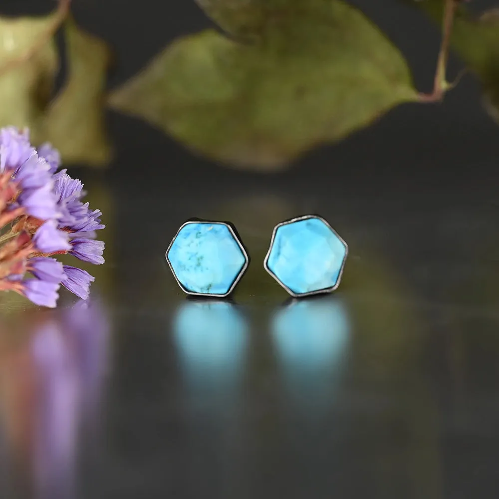 Semi Precious Hexagon Gemstone Studs