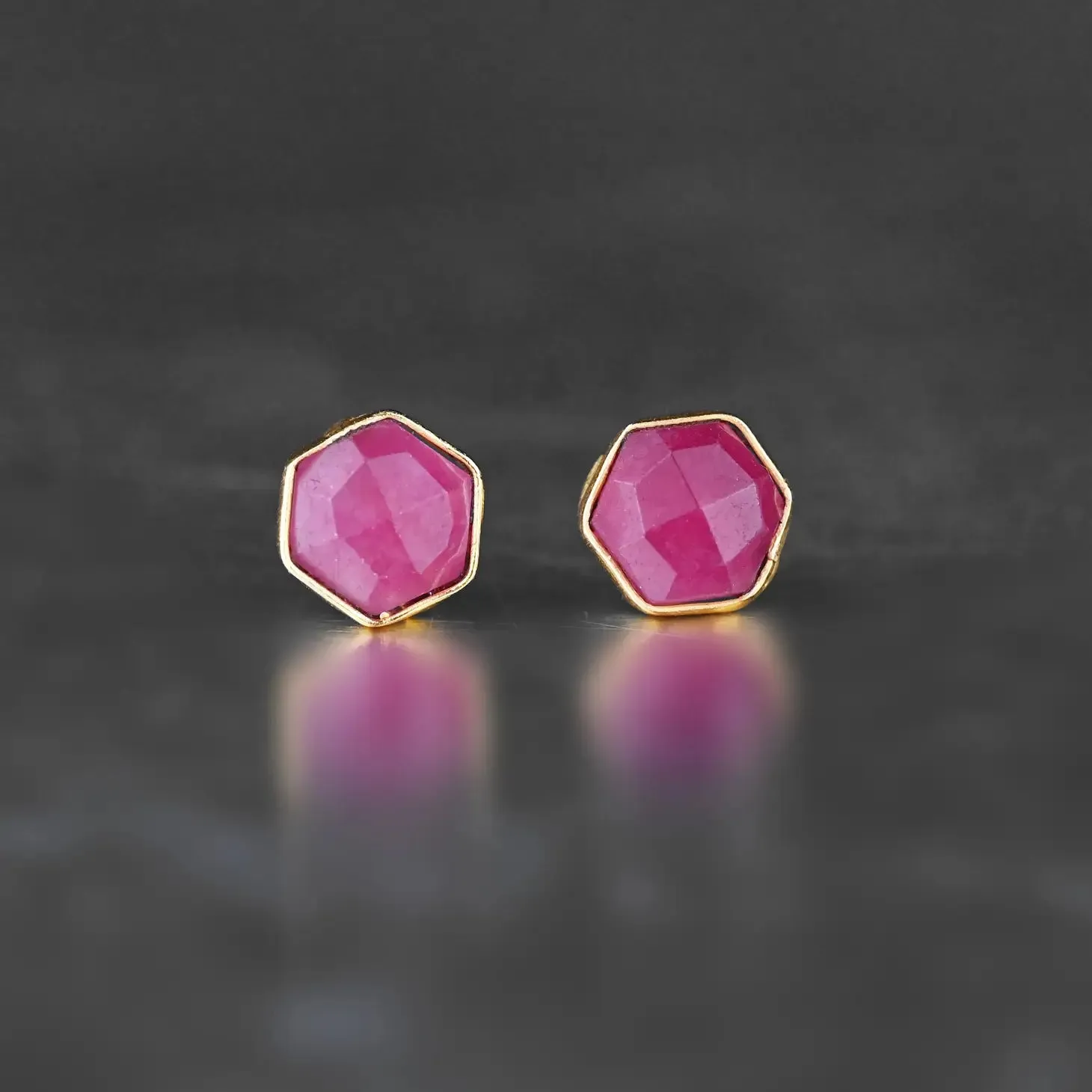 Semi Precious Hexagon Gemstone Studs