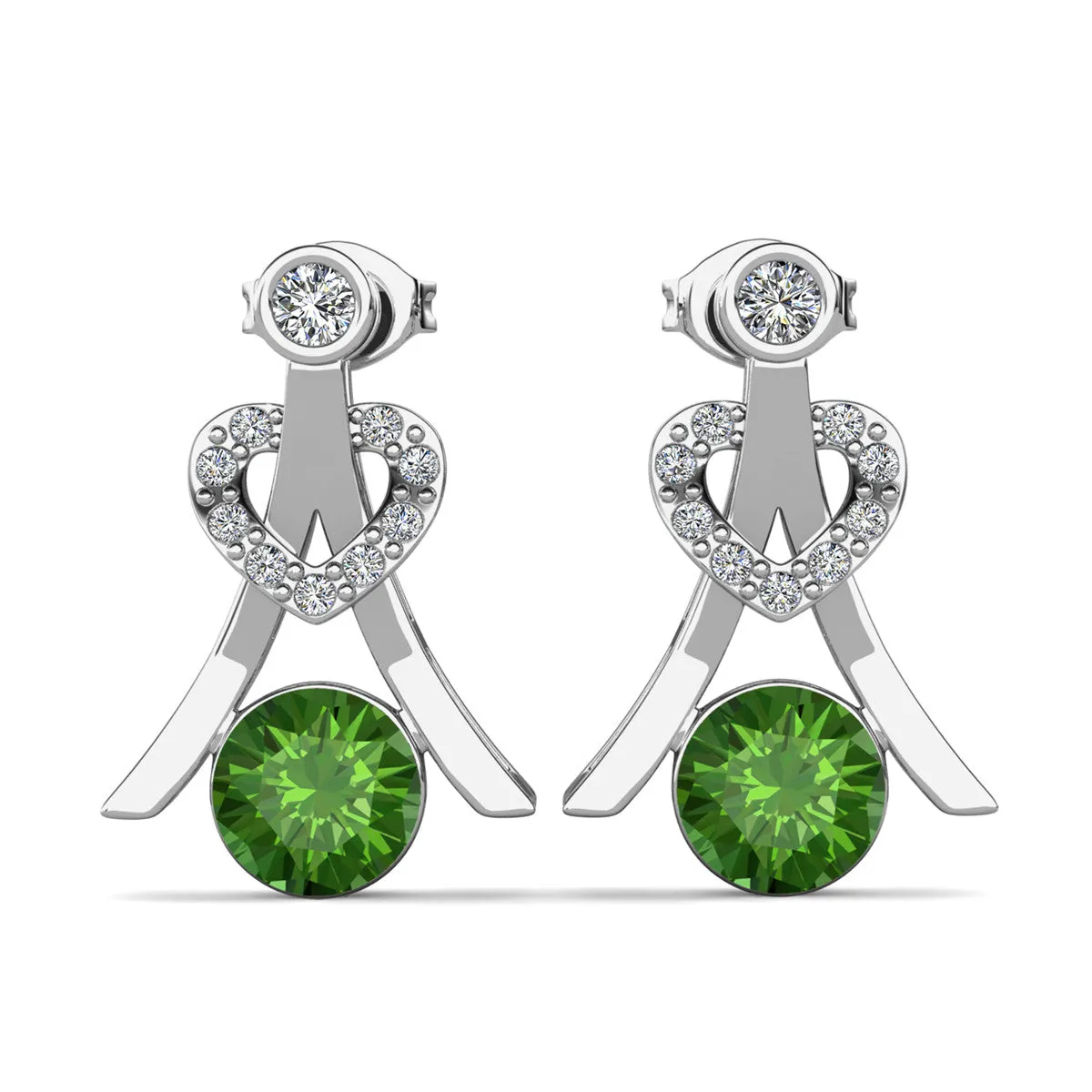 Serenity August Birthstone Peridot Earrings 18k White Gold Plated Silver Earrings with Round Cut Swarovski Crystals