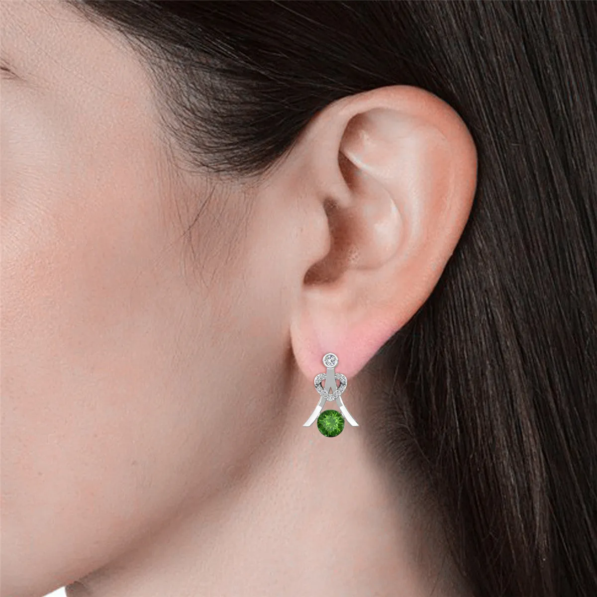 Serenity August Birthstone Peridot Earrings 18k White Gold Plated Silver Earrings with Round Cut Swarovski Crystals