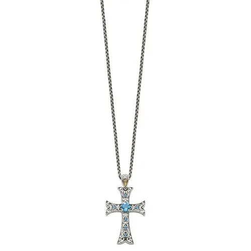 Shey Couture Sterling Silver & 14k Gold Blue Topaz Cross Necklace