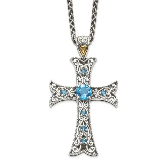 Shey Couture Sterling Silver & 14k Gold Blue Topaz Cross Necklace