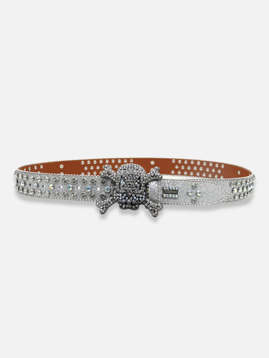 Silver Skull Rhinestone Belt