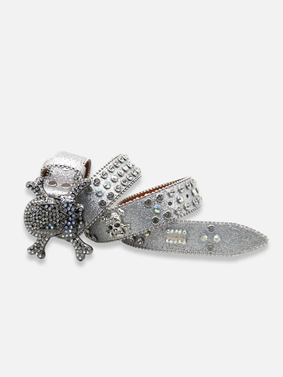 Silver Skull Rhinestone Belt