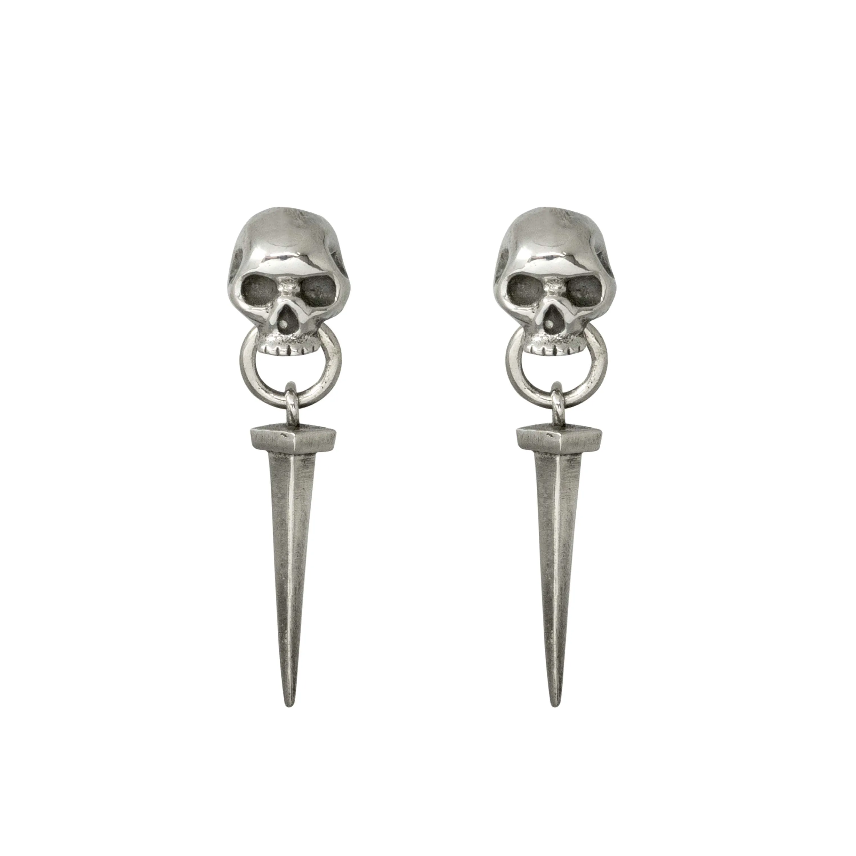 Skull Door Knocker & Nail Stud Earrings - Sterling Silver