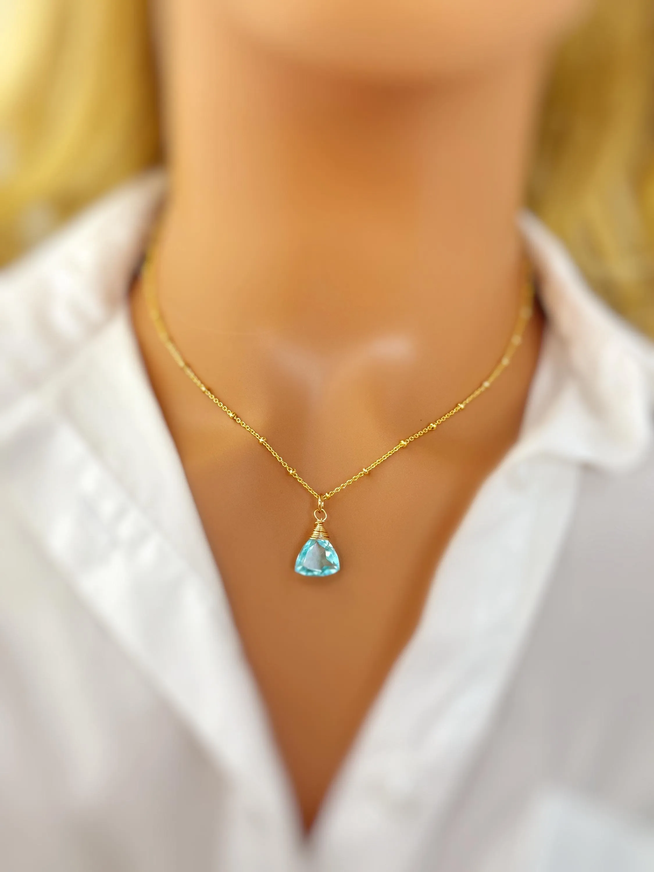 Sky Blue Topaz Necklace Gold, Sterling Silver, Rose Gold