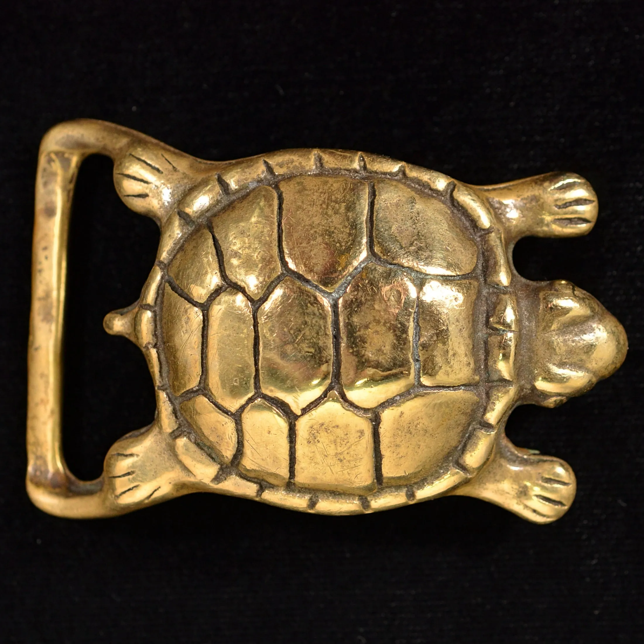 SOLD Vintage 70s Trinity Solid Brass Turtle Belt Buckle, Hippie Buckle 109.8 Grams