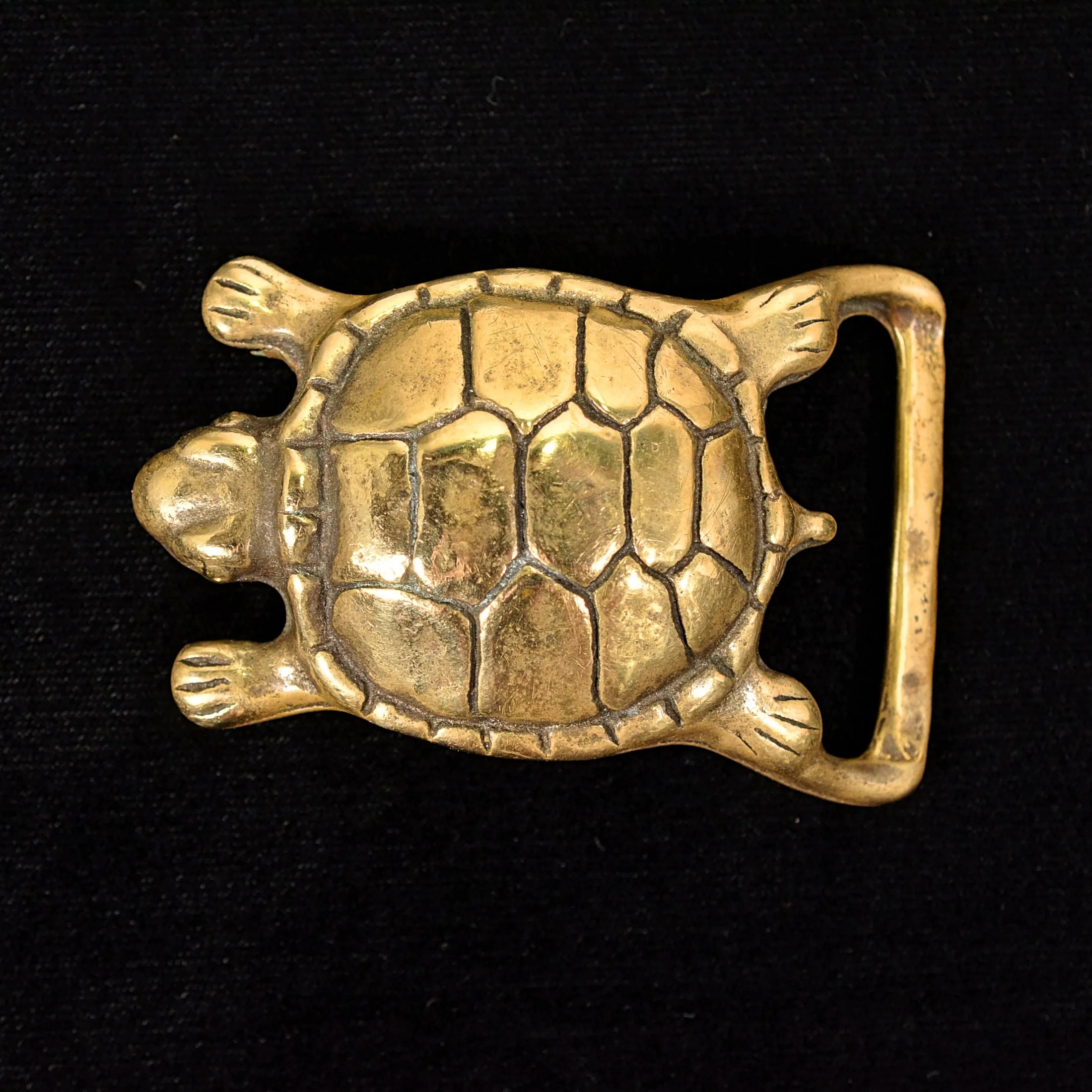 SOLD Vintage 70s Trinity Solid Brass Turtle Belt Buckle, Hippie Buckle 109.8 Grams