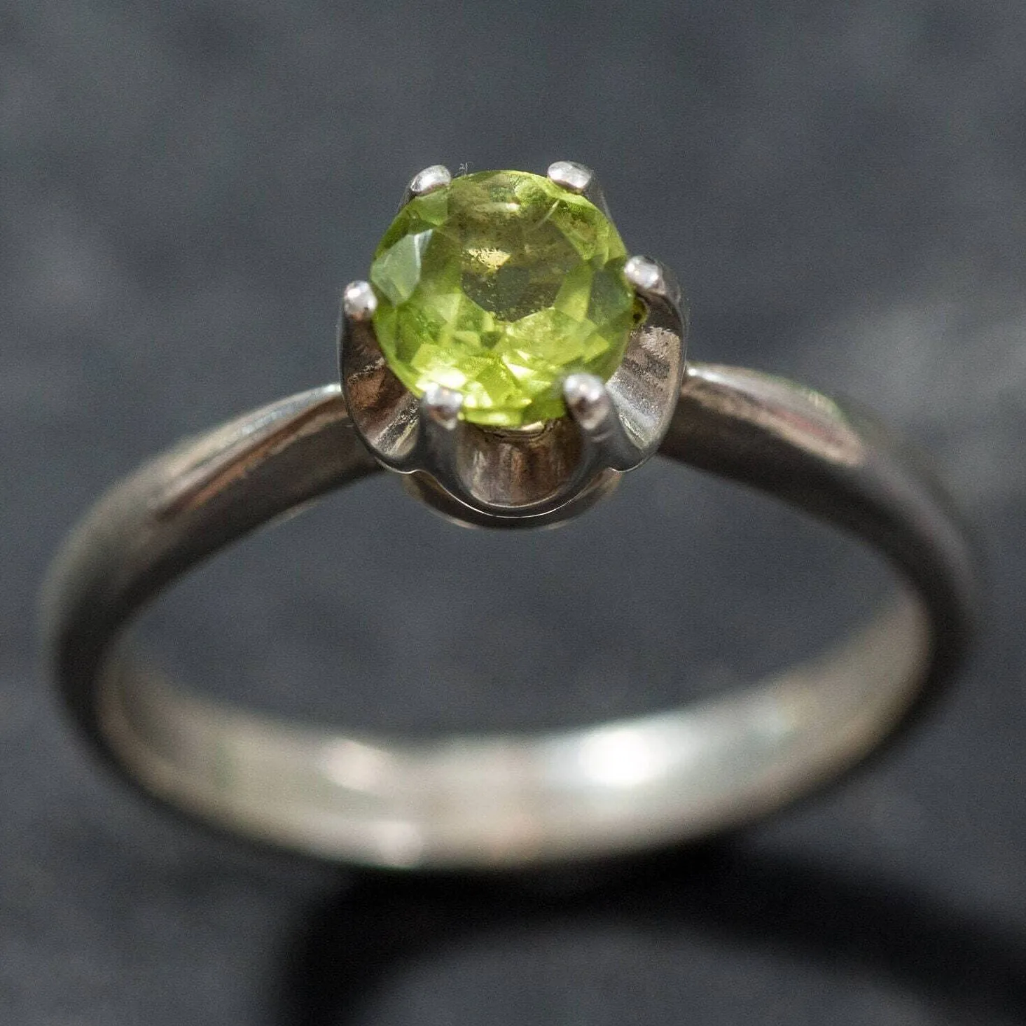 Solitaire Peridot Ring - Natural Peridot Ring, Green Dainty Ring