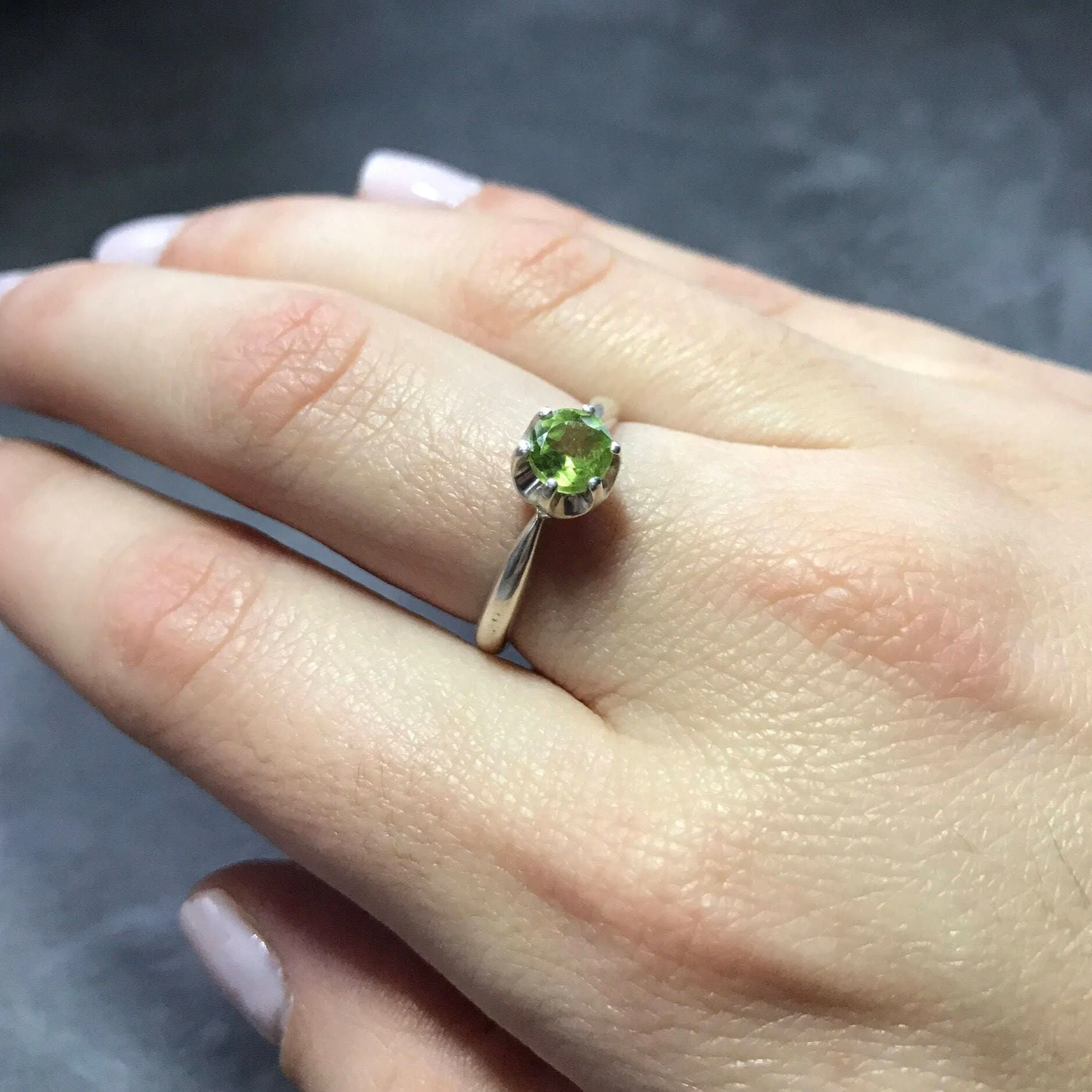 Solitaire Peridot Ring - Natural Peridot Ring, Green Dainty Ring