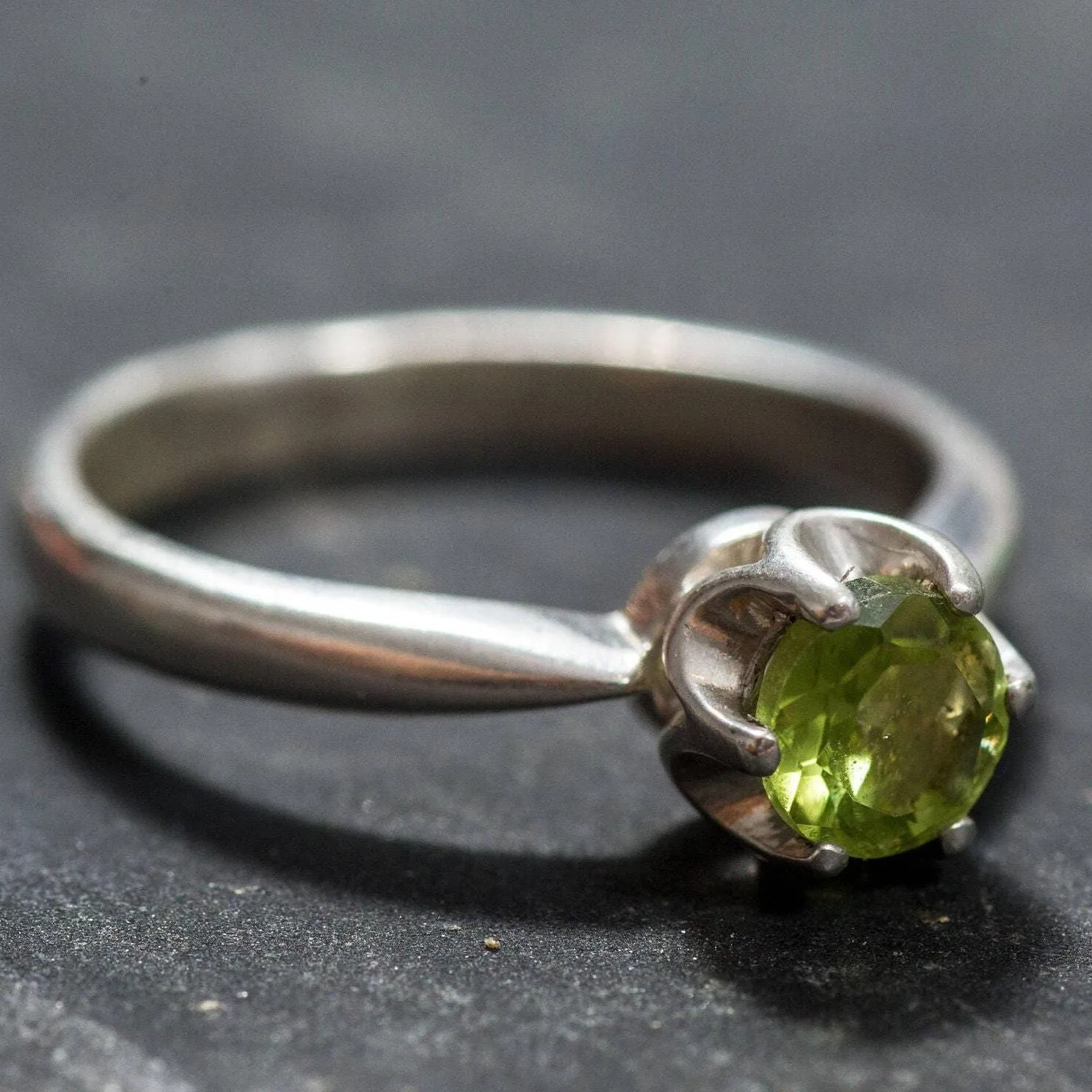 Solitaire Peridot Ring - Natural Peridot Ring, Green Dainty Ring