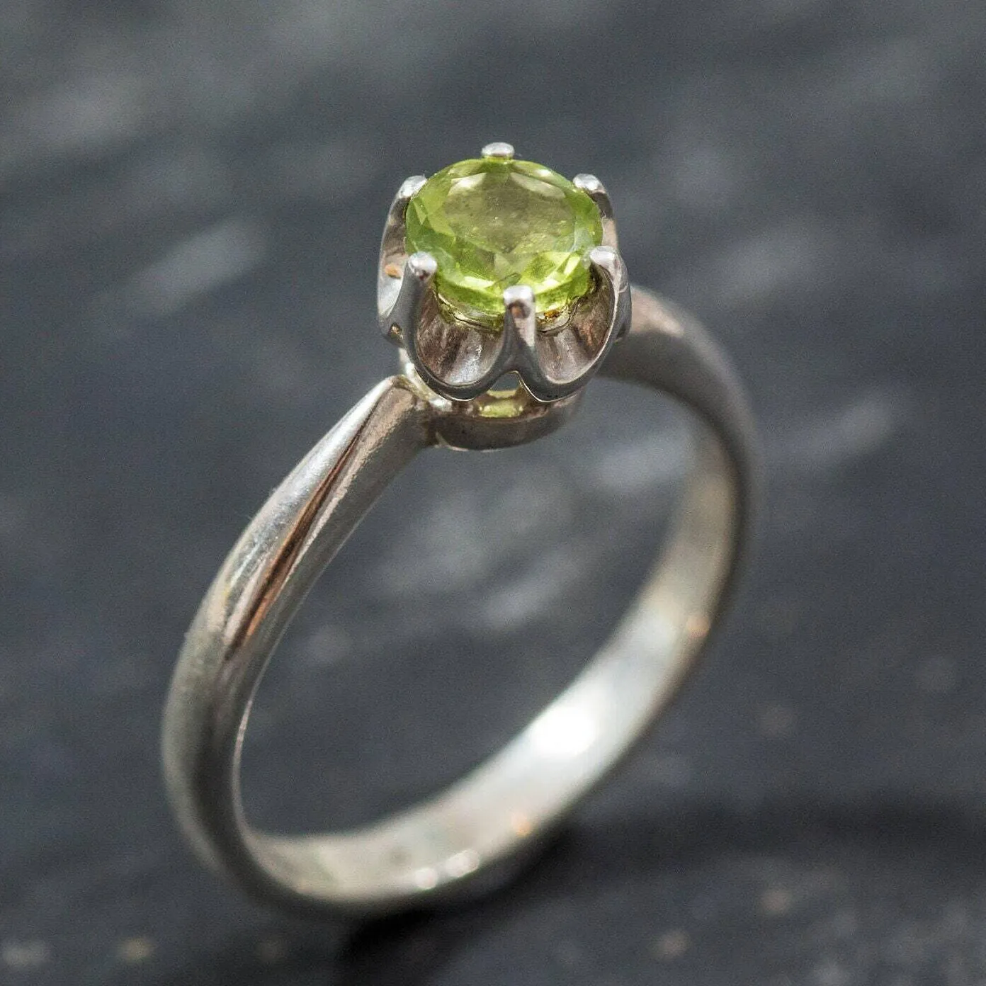 Solitaire Peridot Ring - Natural Peridot Ring, Green Dainty Ring