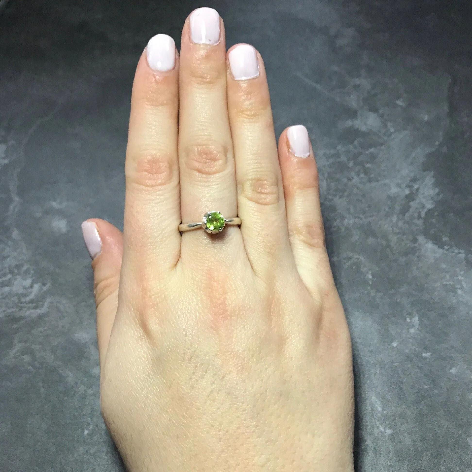 Solitaire Peridot Ring - Natural Peridot Ring, Green Dainty Ring