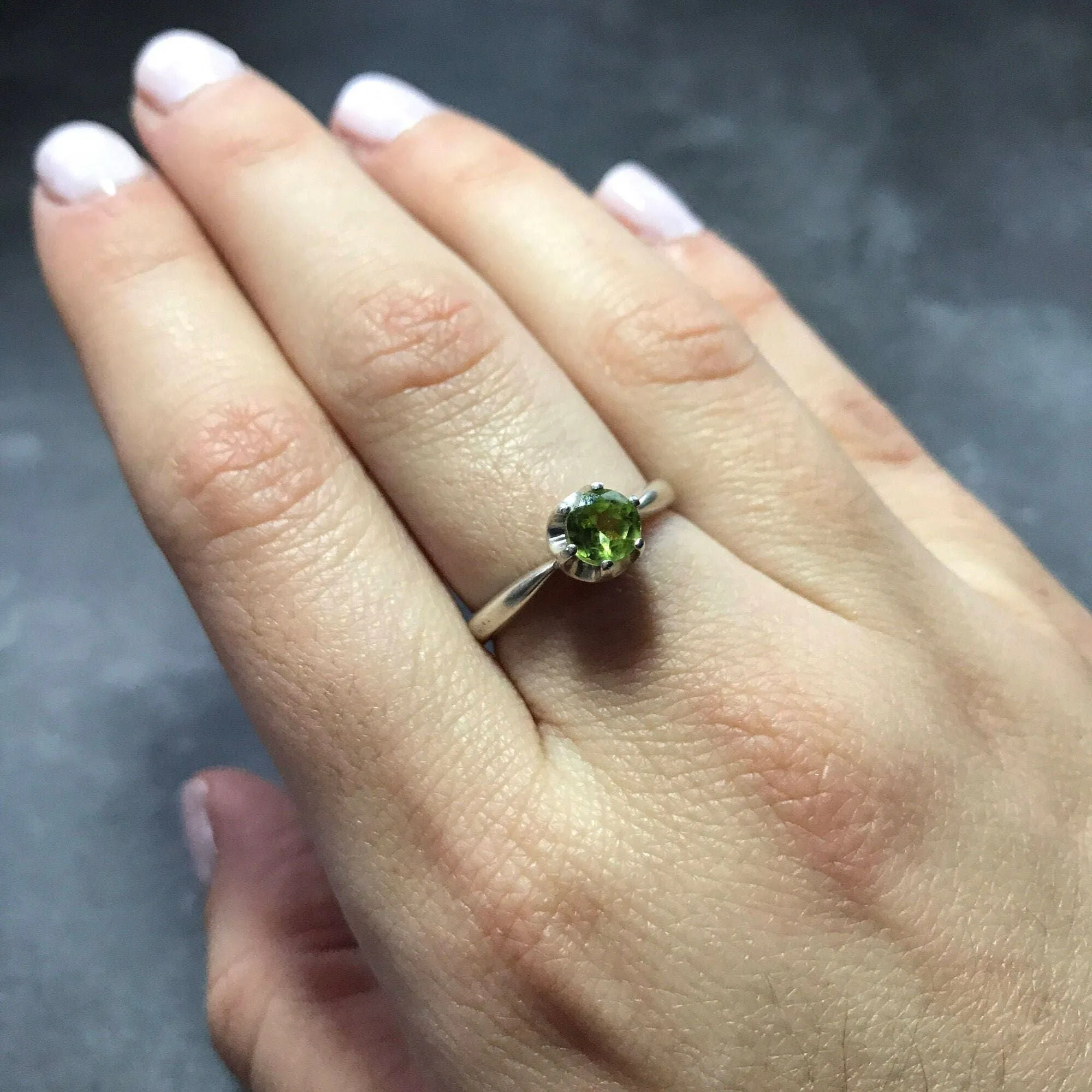 Solitaire Peridot Ring - Natural Peridot Ring, Green Dainty Ring